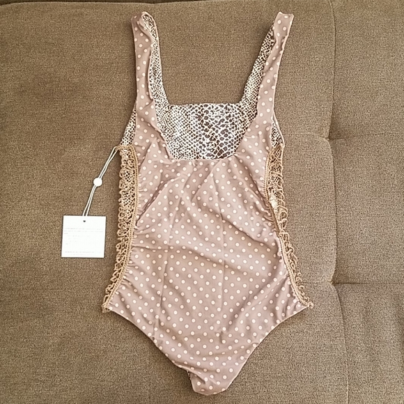 New acacia puka Bordeaux one-piece polka dot S tan - Picture 8 of 11